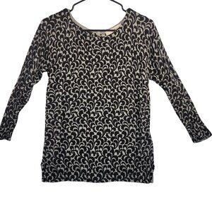 Ann Taylor Loft Womens Knit Sweater Black White Cotton XS Long Sleeves